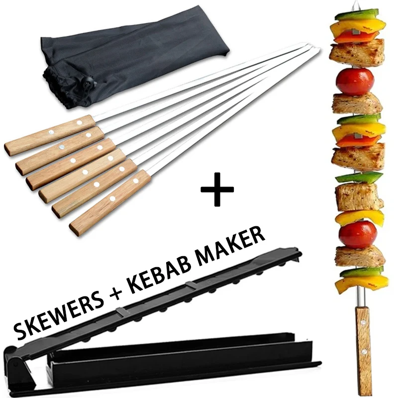 

340 Stainless Steel BBQ Long Skewers with Kebab Maker for Shish Kebab Turkish Grills Kabobs Grilling Koubideh Brazilian-Style