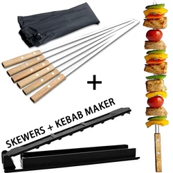 340 Stainless Steel BBQ Long Skewers with Kebab Maker for Shish Kebab Turkish Grills Kabobs Grilling Koubideh Brazilian-Style