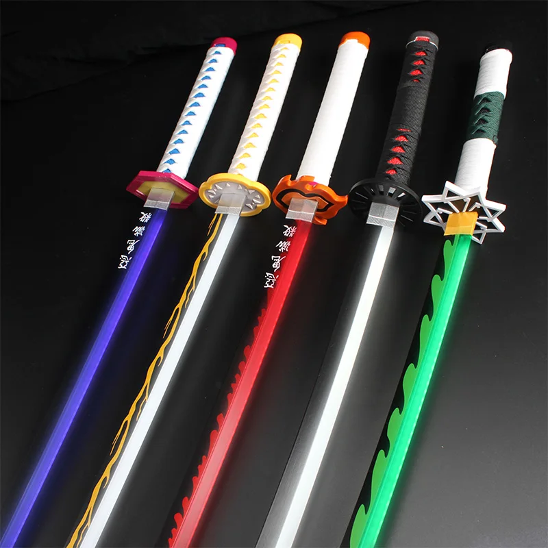 41′′ LED Demon Slayer Anime Juego de 2 piezas Katana Espada luminosa Armas de cosplay Kyoujurou Viene con cinturón y soporte para espada