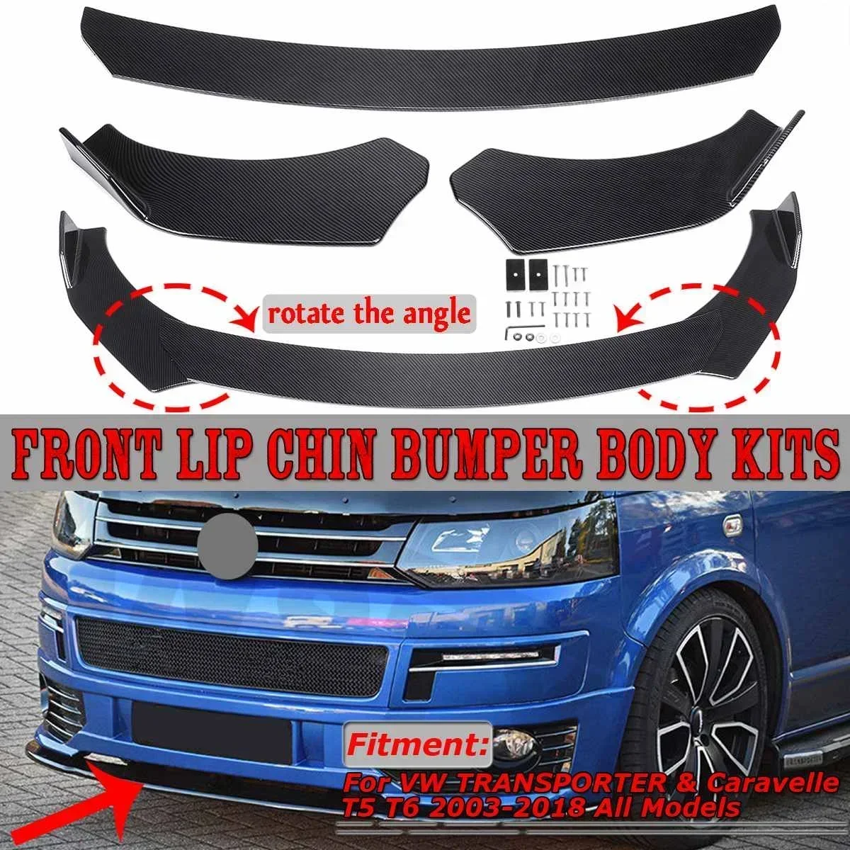 Universal Car Front Bumper Splitter Lip Spolier Diffuser Protector For VW Transporter & For Caravelle T5 T6 2003-2018 Body Kit