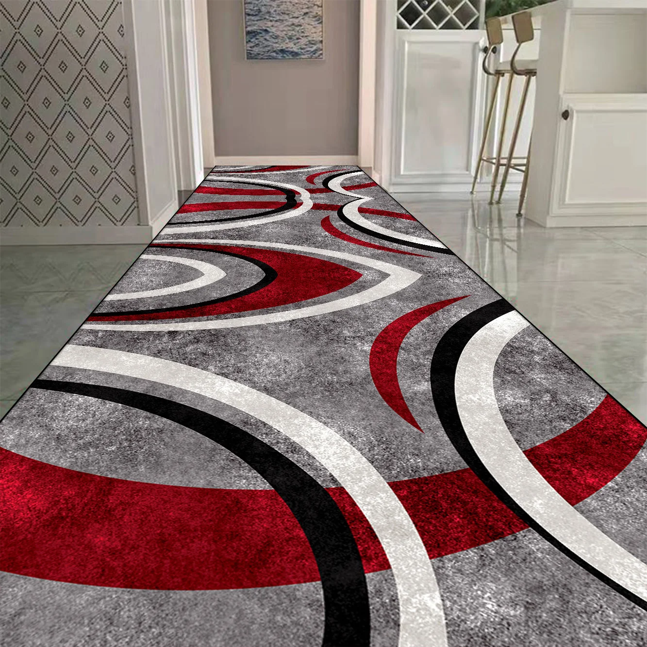 

Nordic Long Corridor Carpet Geometry Decor Hall Runner Floor Mat Light Luxury Hallway Carpets Anti-slip Room Bedside Area Rug