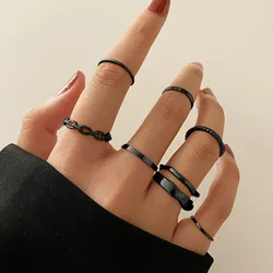 Minimalist Smooth Punk Gold Color Black Geometric Metal Rings for Women Girls Party Fashion Ring Sets  Jewelry Gi