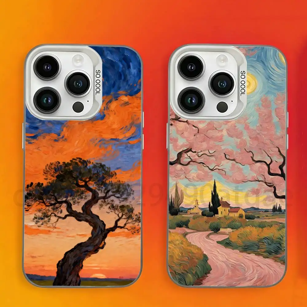 Oil Painting Style Phone Case For iPhone 17,16,15,14,13,12,11,Pro,Max,Plus,Mini Candy Matte Shockproof Cover