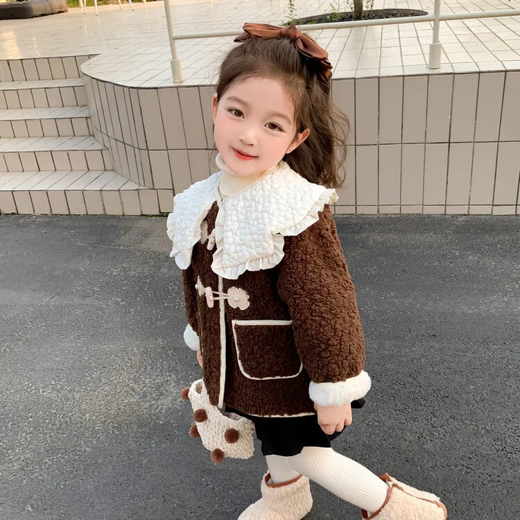 

Girls Coat Autumn and Winter New Winter Coat Thickened Cotton-padded Jacket Foreign Style Baby Girls Cashmere Warm Clothes