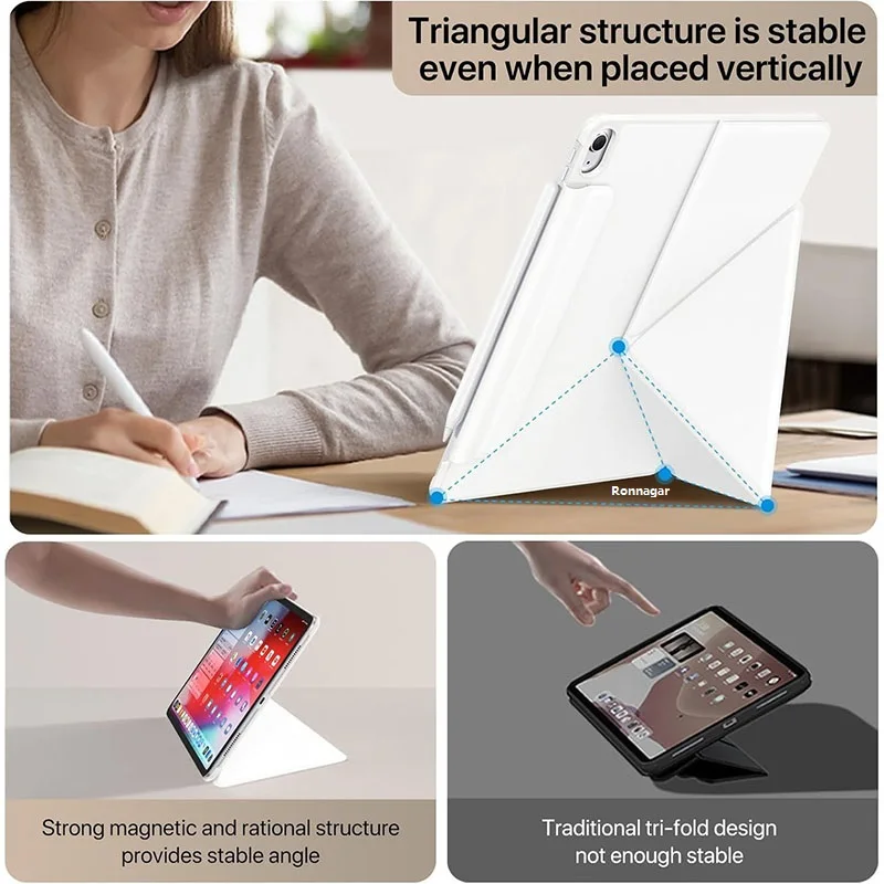 Magnetic Detachable Case for 2025 IPad A16 11th 10th iPad Air11 13 Air4 5 6 Pro11 13 12.9 5 6th Gen Auto Sleep Wake Y-Fold Stand