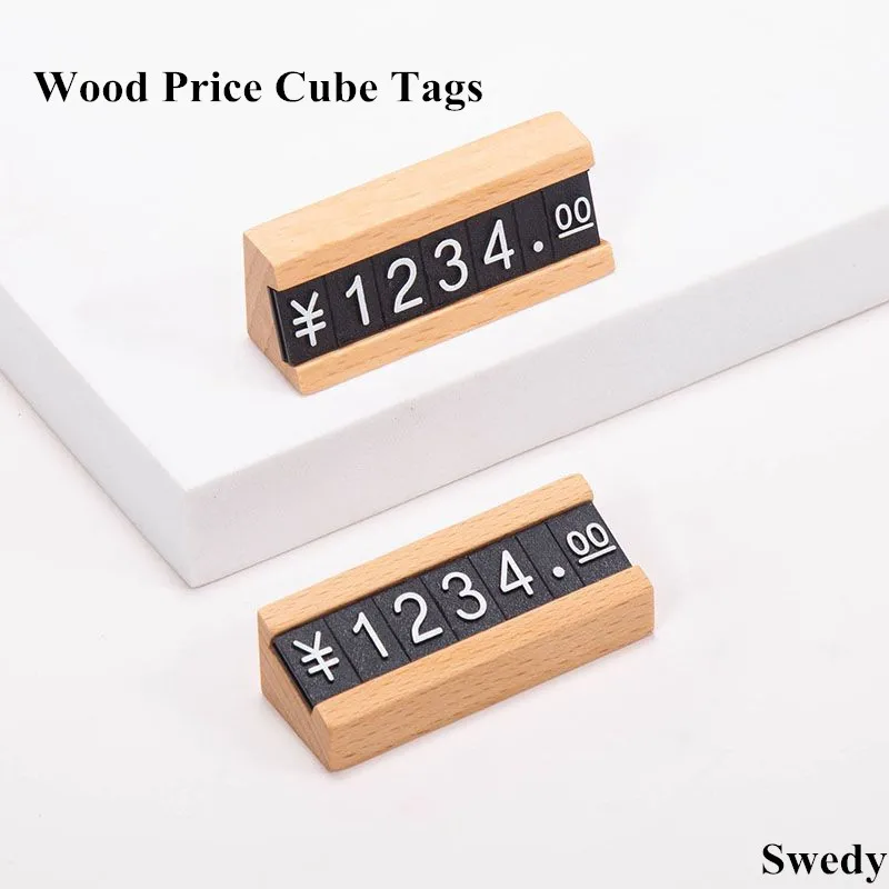 

10 Pieces Adjustable Counter Price Cube Tag Stand Mini Wood Base Sale Price Label Card Sign Holder Display Stand