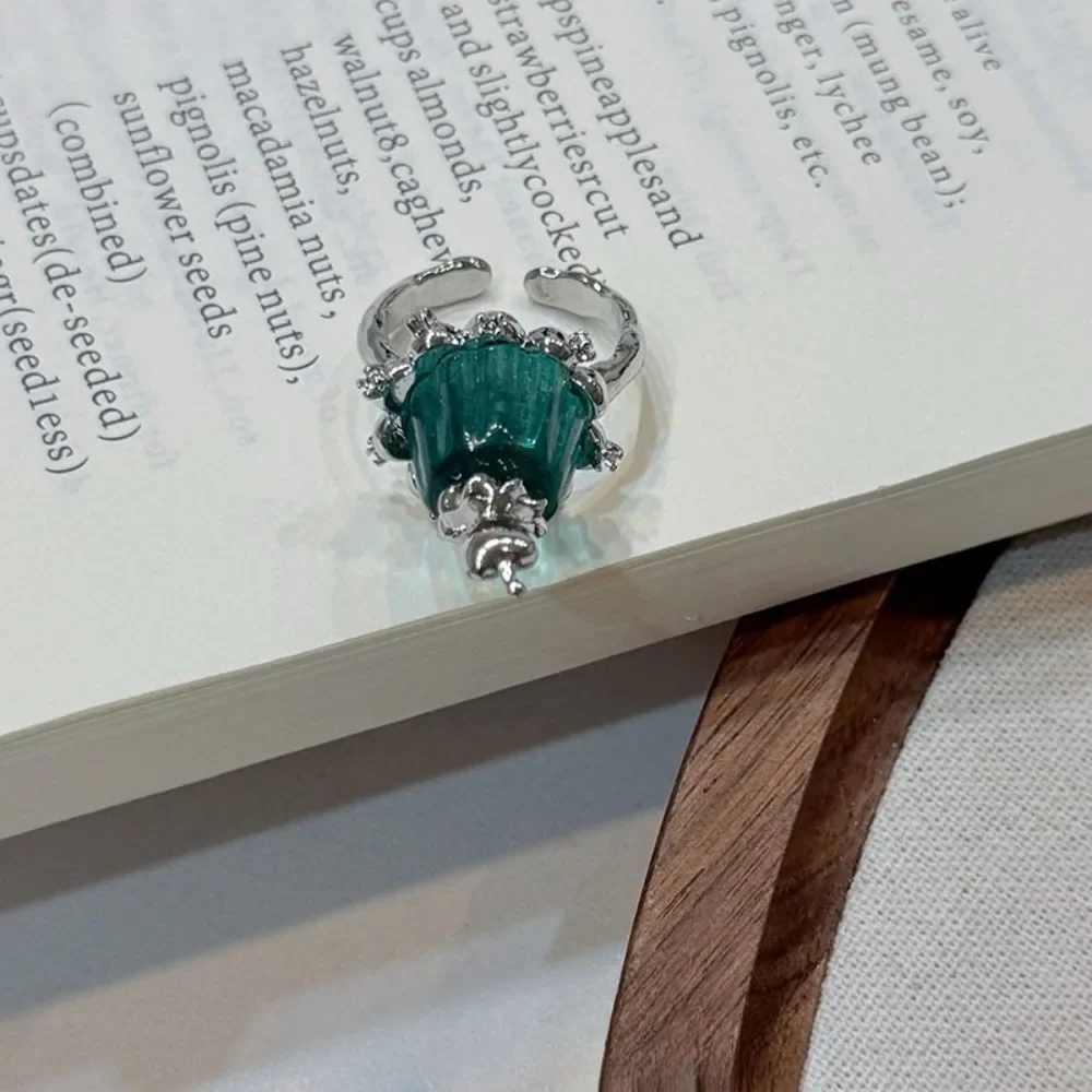 Fashion Sweet Blue Pudding Cake Ring for Women Cute Dessert Snack Index Finger Ring Adjustable Open Ring Daily Statement Jewelry