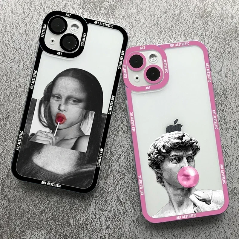 Great Art Aesthetic David Mona Lisa Clear Phone Case For iPhone 16 15 14 Pro Max 13 12 11 Pro Max 7 8 14 Plus SE 2 XR X XS Cover