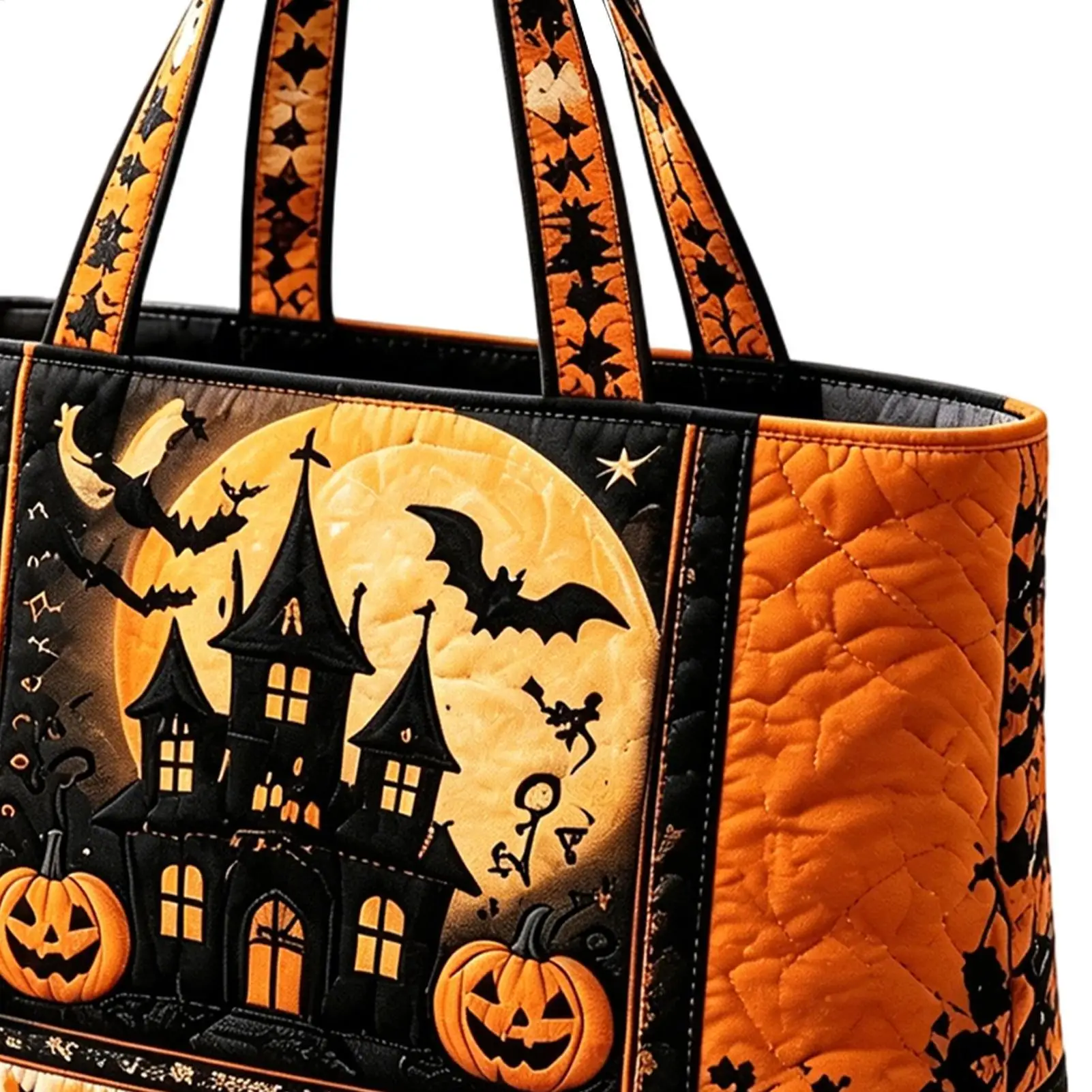 Halloween-Tragetasche, 3D-Grusel-Design, gesteppt, große Kapazität, Halloween-Themen-Handtasche zum Einkaufen, für Outdoor-Aktivitäten, Sandstrand, Bootsfahrten – Detail 5