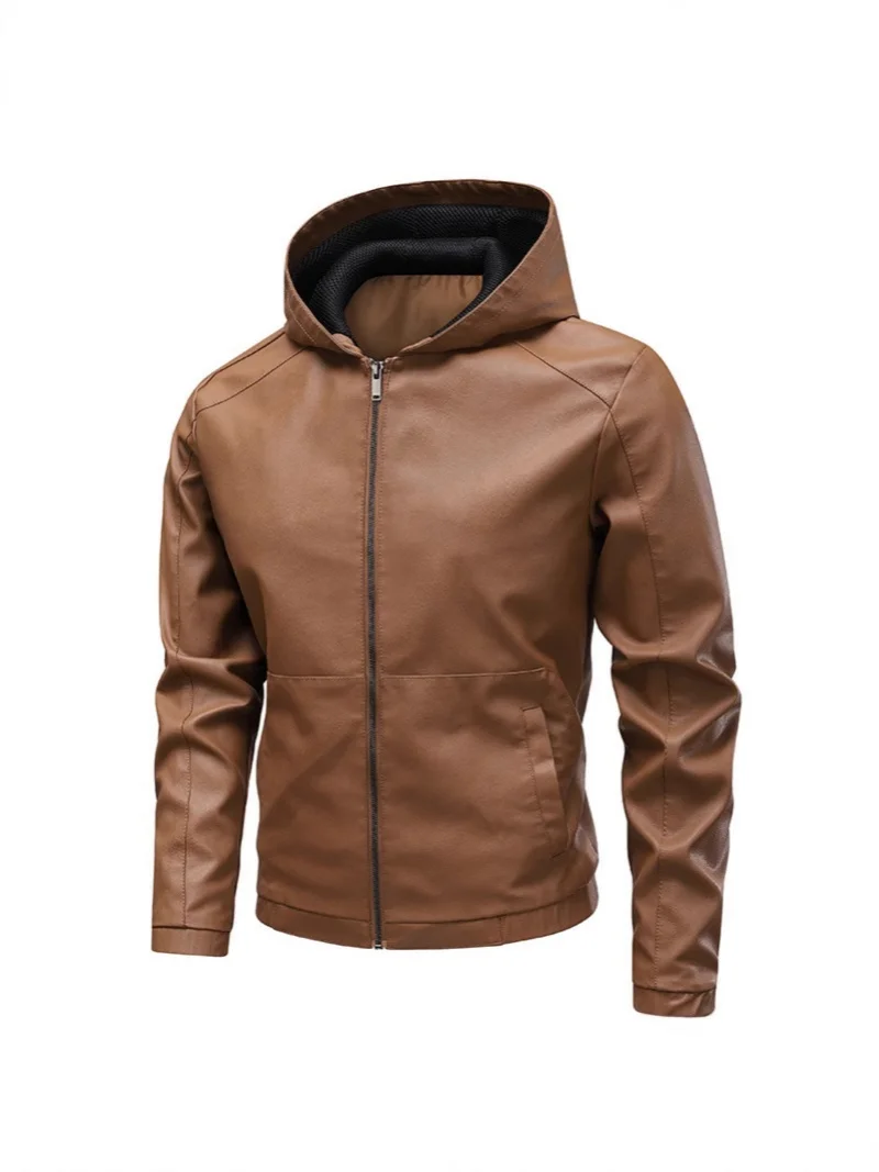 New Product: 2025 Spring and Autumn New retro hooded PU leather motorcycle suit for men, youth, casual and cool leather