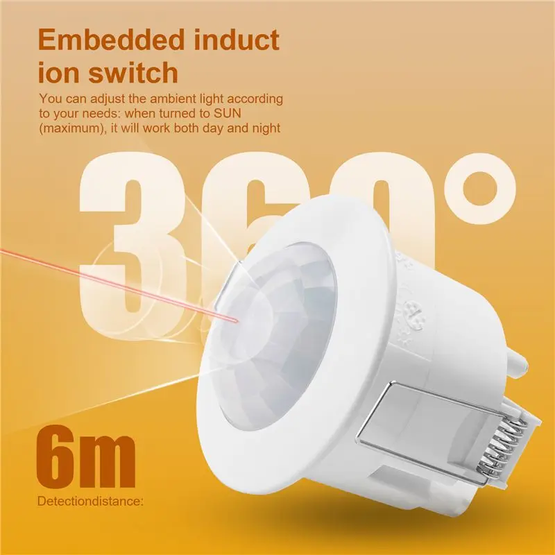 [NEW A09R!】 110V-220V 360° Infrared Recessed PIR Ceiling Motion Sensor Detector Light Switch, Motion Light Sensor