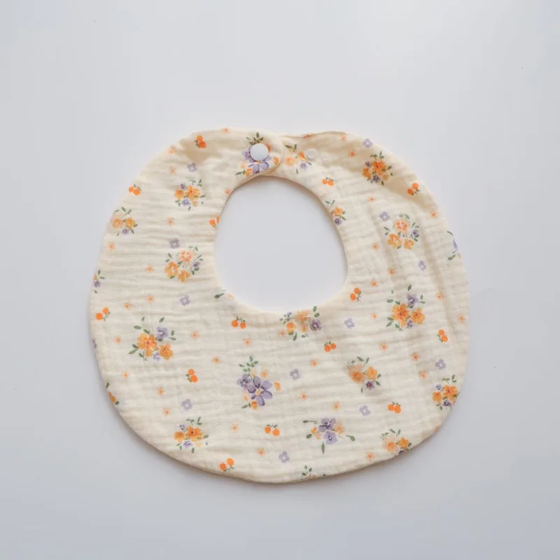 6-Layer التجاعيد الشاش المرايل لعاب مستديرة للأطفال الأزهار طباعة باندانا المرايل لحديثي الولادة تغذية المرايل أساسيات رعاية الطفل #6