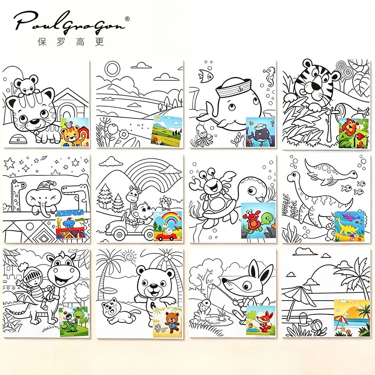 12Pcs Pre Drawn Outline Canvas for Kids Cartoon Animal Paint Your Own Canvas Board DIY Coloring Painting Craft Kit Party Favor
