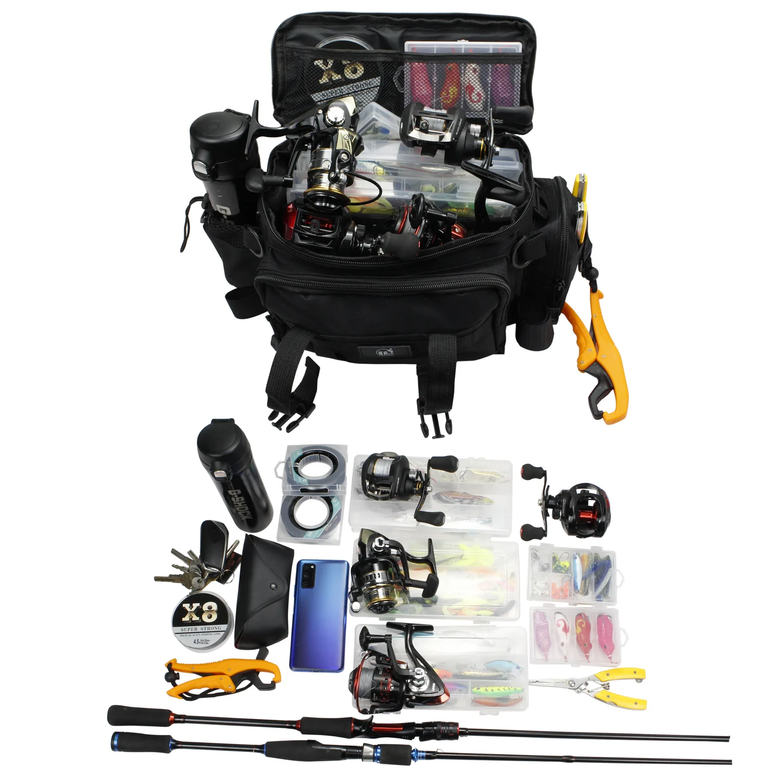 多機能ルアーフィッシングパック、防水ロッド挿入バッグ、クロスボーダーフィッシング用アウトドアツールスリングクロスボディ