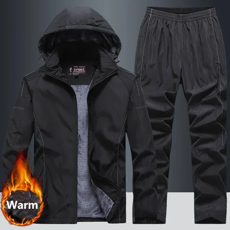 Winter Fleece Thicken Tracksuit Men Basketball Hoodies Sports Set Casual Warm Gym Jogger Ski Sweatshirt Jacket + Sweatpants Suit