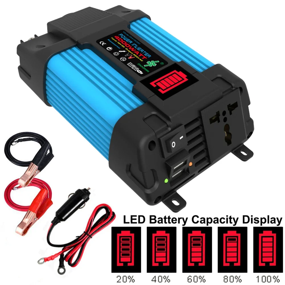 300W Car Power Inverter DC 12V To AC 110/220V Pure Sine Wave 2 USB Fast Charging LCD Display Battery Clip Transformer Converter