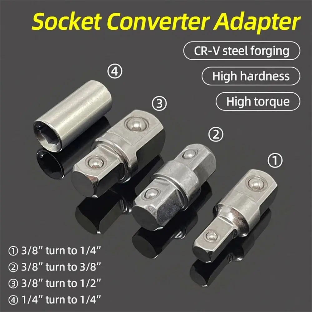 

4Pcs/Set Impact Drive Socket Converter Adapter Double Square Head Steel Ratchet Wrench Socket Adapter 1/4 3/8 1/2 Conversion Rod