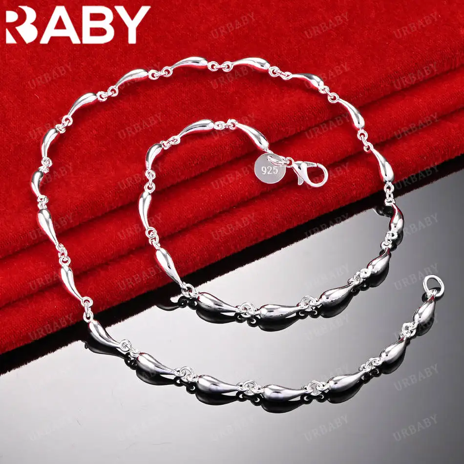 

URBABY 925 Sterling Silver Water Drop Chain Necklace For Women Men Fashion Jewelry Exquisite Party Engagement Wedding Gift