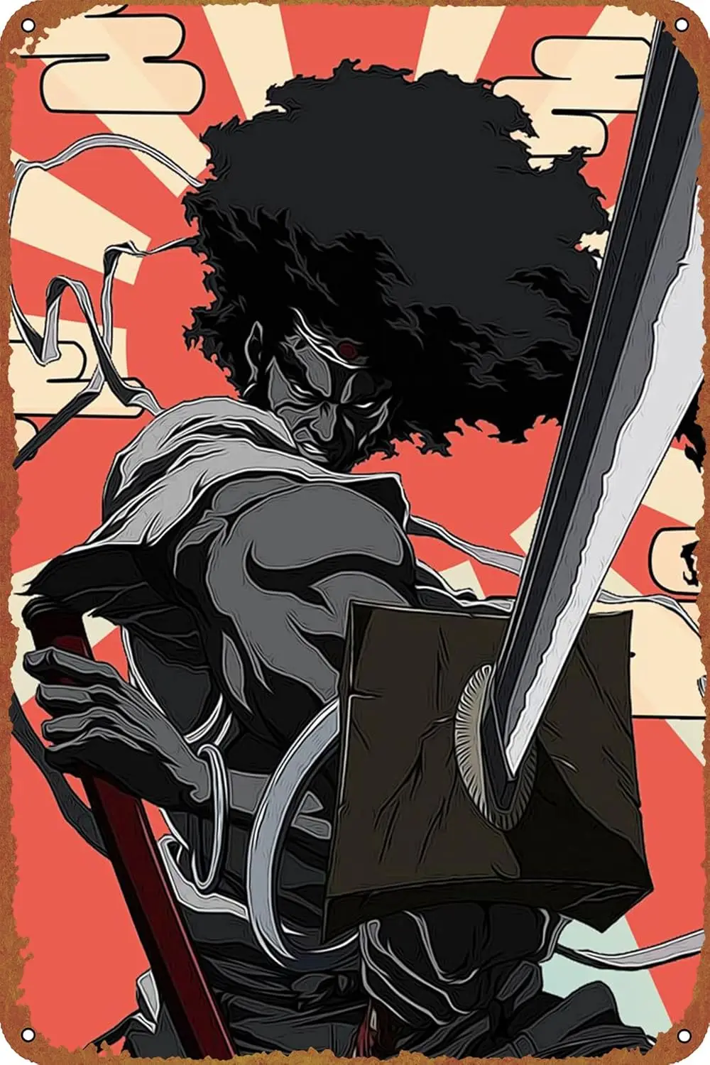 KIVYYB Anime Afro Samurai Poster Retro Metal Tin Sign Vintage Wall Decor Signs Metal Poster 8x12 Inch