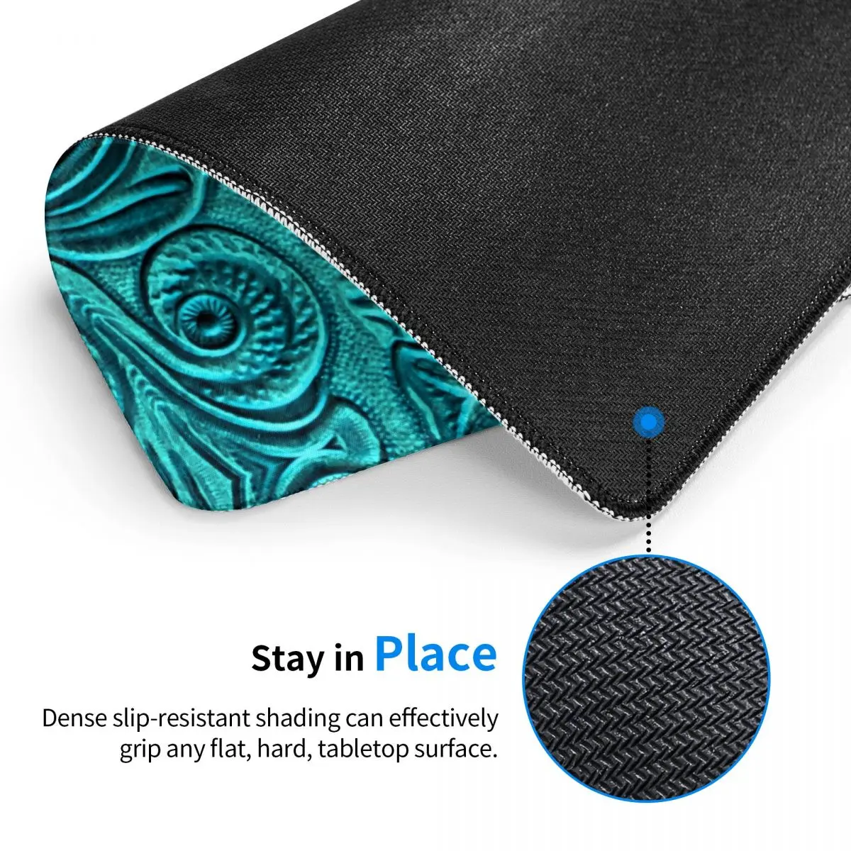 Turquoise Embossed Tooled Leather Floral Scrollwork Gamer Mouse Mat Lockedge Mousepad Laptop Computer 3D Print Pattern Mouse Pad