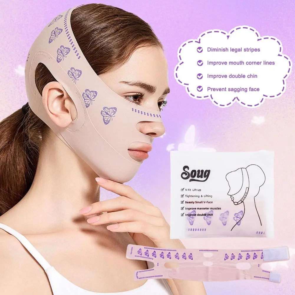 Bandagem de emagrecimento facial de dois andares, cinto de levantamento facial, cinta de bochecha em v, modelador de beleza, anti-linha, queixo wri x3j0