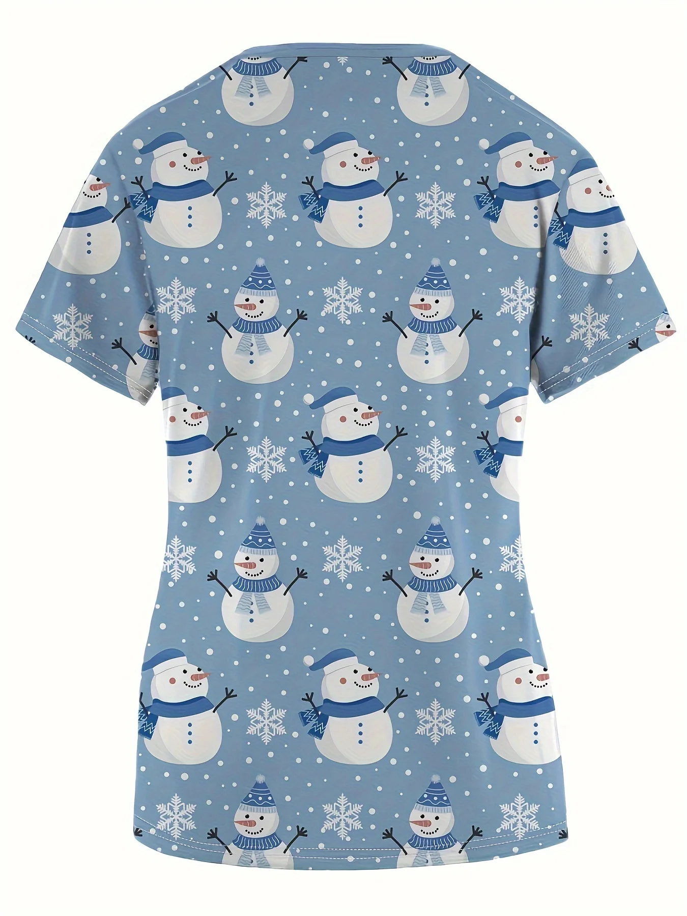 Stylish Snowman Print V-Neck Top - Comfortable Tops for Nurse,Women's Clothing Functional Health Care Uniform,Soft,and Easy Care