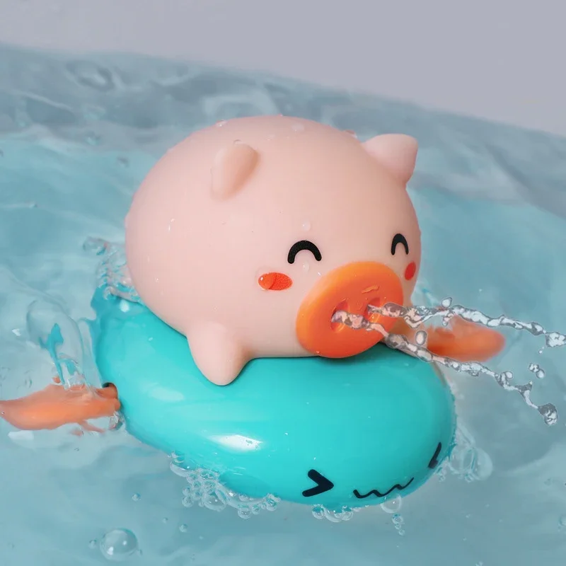 

Baby Shower Play Pigs Toddler Bath Toys Clockwork Pull Cute Water Cartoon Animal Fun Wind-up Floating Toy for Kids Bathtub Gifts