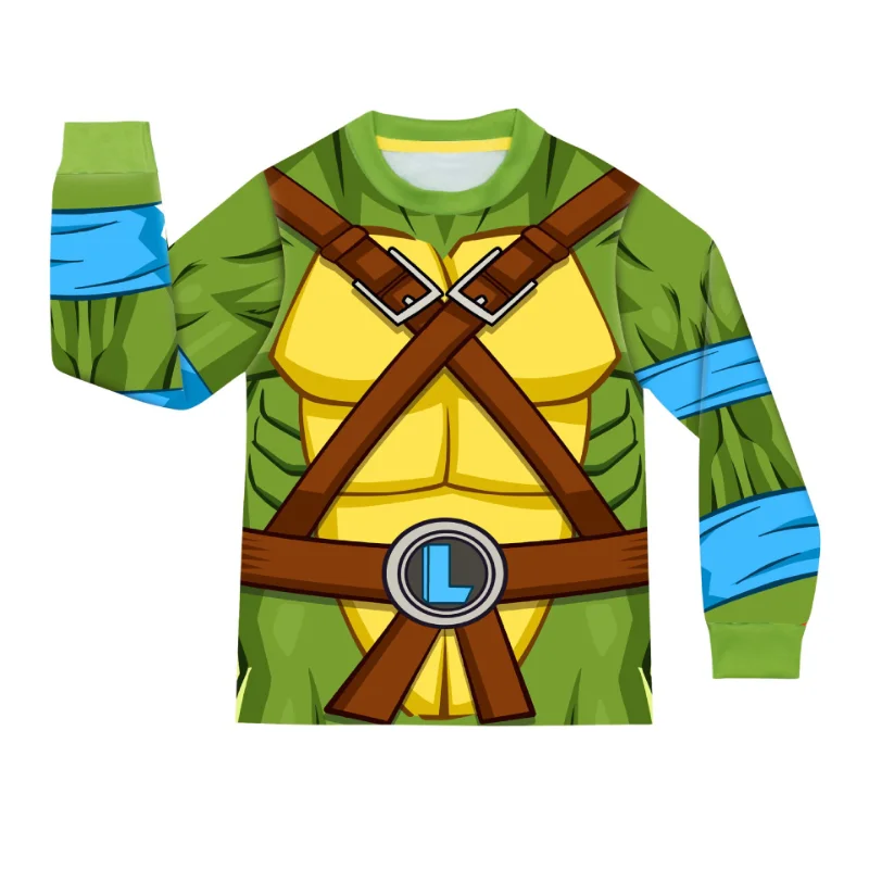 3 قطع من أزياء سلاحف النينجا المتحولة للمراهقين، أزياء أنيمي مطبوعة، تي شيرت علوي مع مجموعة قناع، مستلزمات الهالوين للأطفال #5