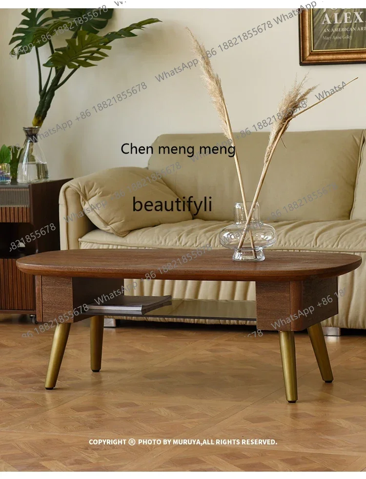 

Журнальный столик из массива дерева, ретро-гостиная цвета ореха, скандинавский шкаф для телевизора, комбинированный стеклянный чайный столик