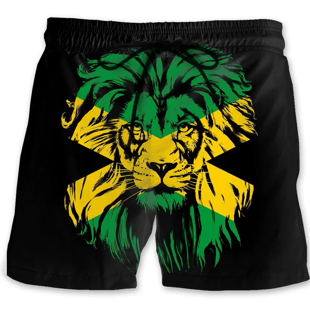 Jamaica Leeuw Embleem Grafische Strand Shorts Mannen 3d Print Jamaikaanse Vlag Badpak Homme Zomer Hawaii Zwembroek Cool Ijs Korte Broek