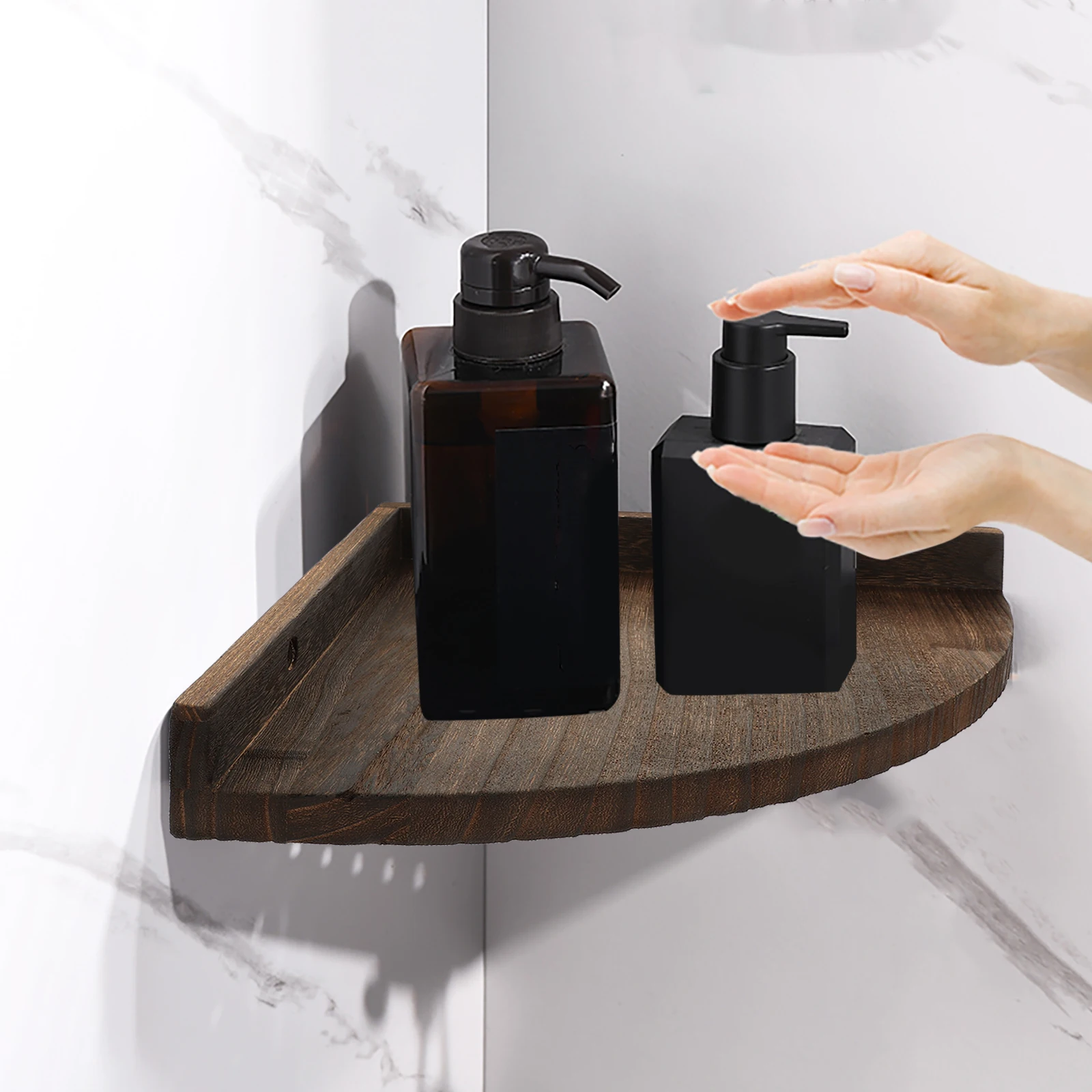 

Rustic Wooden Wall Mounted Floating Shelf Corner Wall Storage Rack Compact Smooth Surface Organizer for Kitchen Bathroom Living