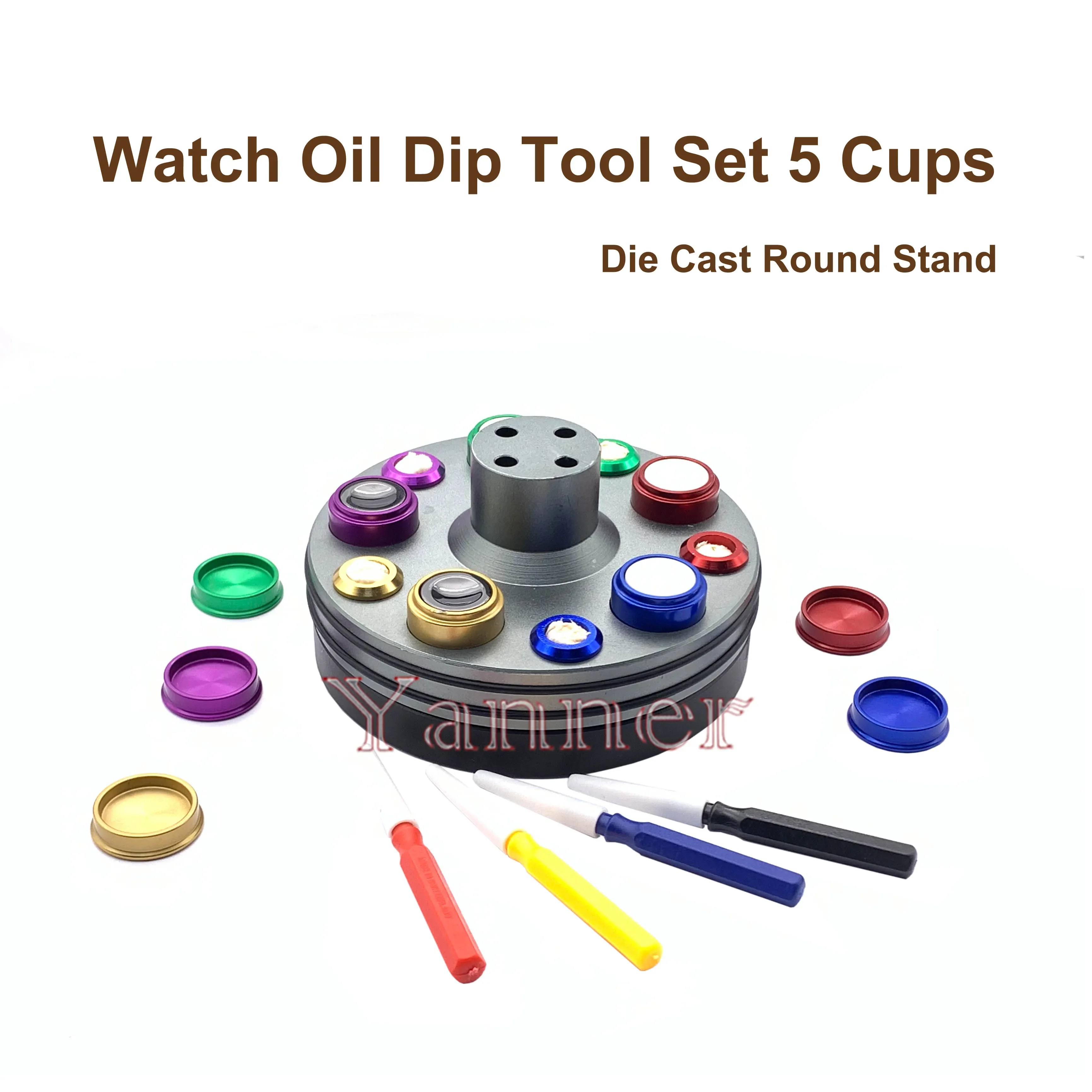 Professional Watch Oilers Set with Rotatable Die-Cast Base & 5 Oil Cups, Watch Maintenance Repair Tool