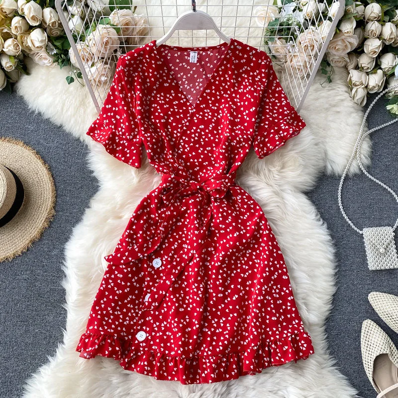 2025 Summer Beach Mini Dress Women Floral Print Boho Long Dress Ruffles Wrap Casual V-Neck Split Sexy Party Dress Robe Femme