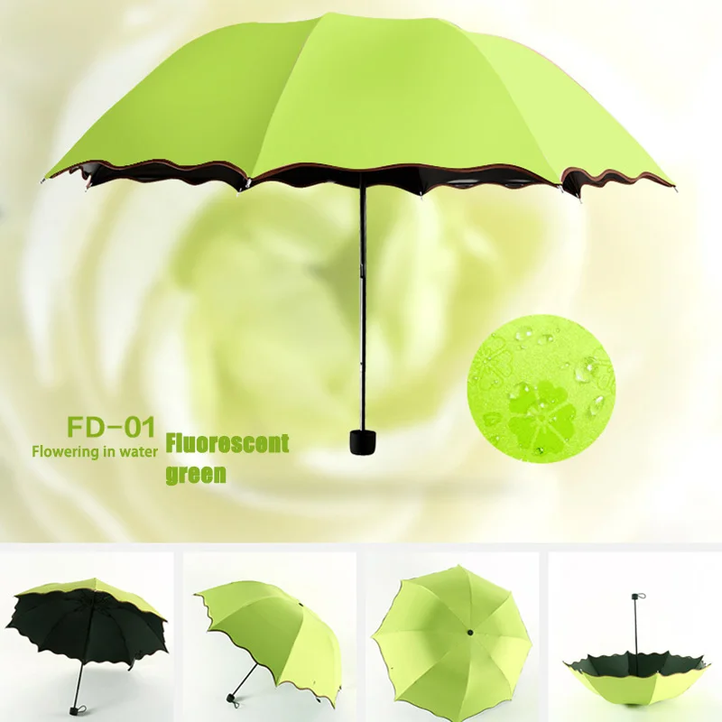 Windproof 3-Folding Light Umbrella Bright Color Rustproof Umbrella for Shopping Camping Walking