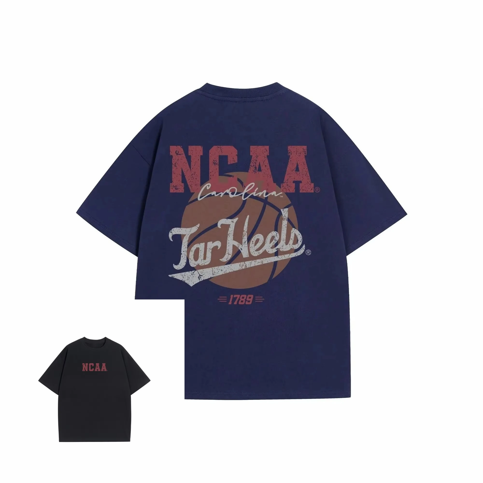 تي شيرت NCAA University of North Carolina مخصص لكرة السلة من الخلف مطبوع من القطن الخالص بأكمام قصيرة