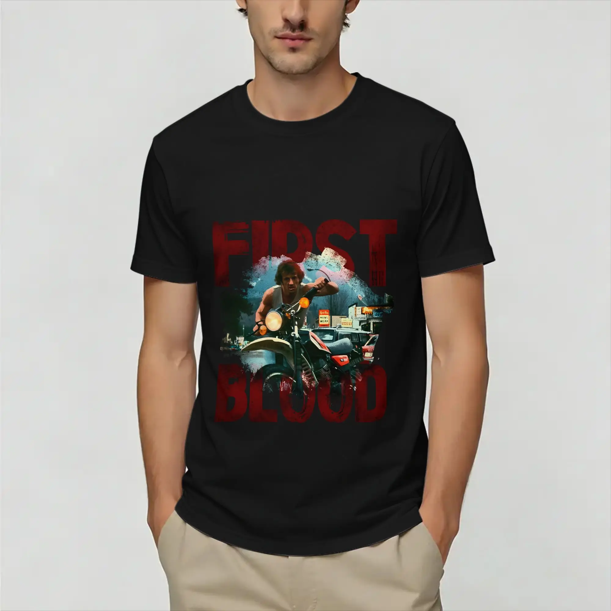 John Rambos   T Shirt Men Pure Cotton Novelty T-Shirt Round Neck  Tees Short Sleeve Clothing Printing