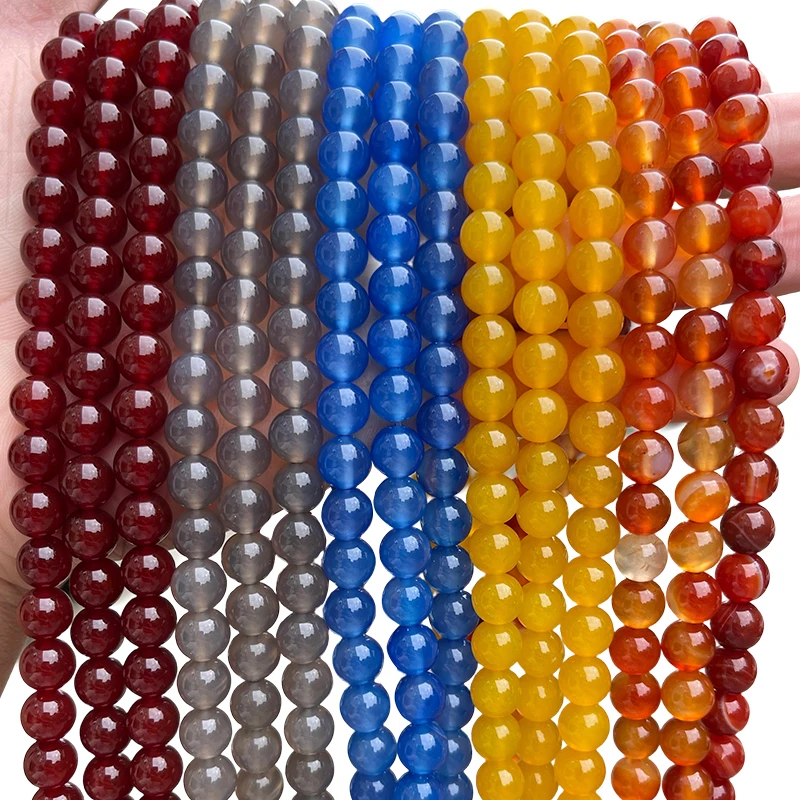 Wholesale Natural Stone Black White Red Agate Beads Round Loose Spacer Bead for Jewelry Making DIY Necklace Bracelet Accessory