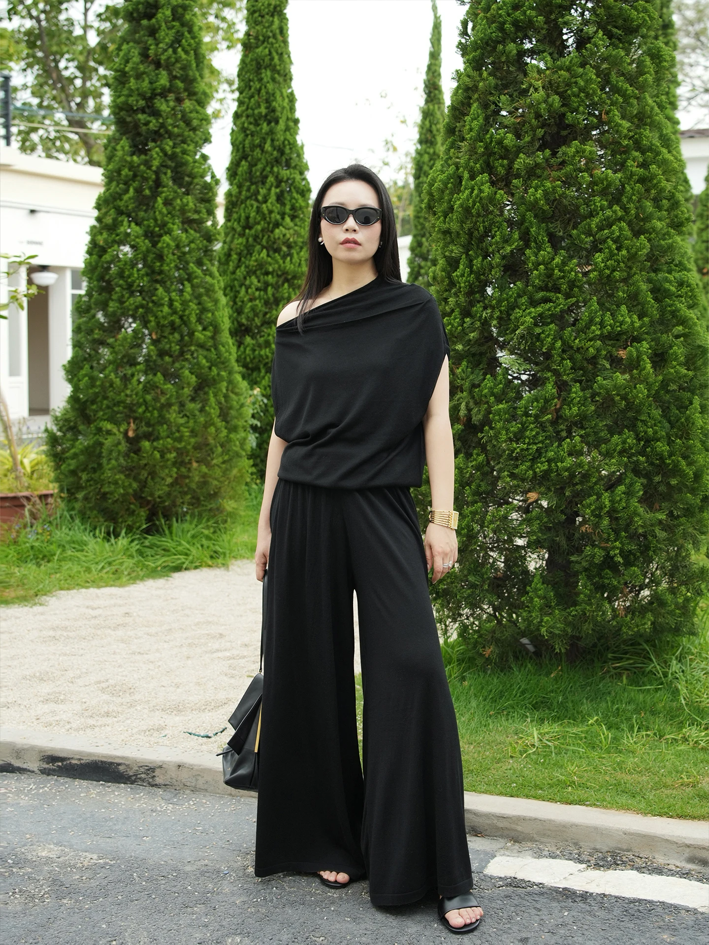 

Элегантный дышащий вязаный комплект Athena Ting2 Studio с высокой талией, асимметричным дизайном, весенняя мода, женский ансамбль с коротким рукавом