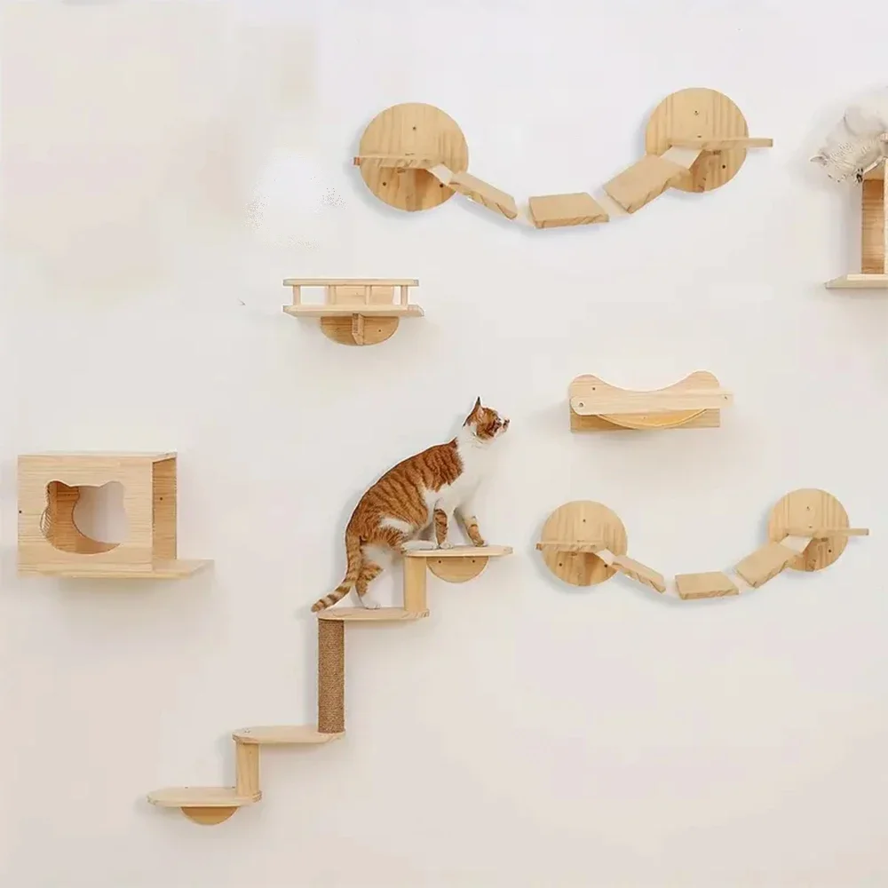 Деревянные настенные полки для кошек, когтеточка, кошачье дерево, кошачья кровать и дом для лепения и доставки, мебель для домашних животных, игрушка для котенка