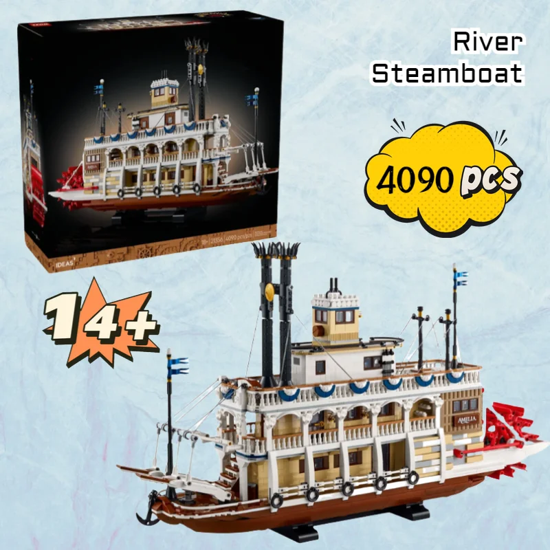 

4090 шт., горячая игрушка, креативная модель парового корабля, транспортная модель, река, пароплав, 21356, строительные блоки, сборная игрушка, подарки на Рождество и день рождения