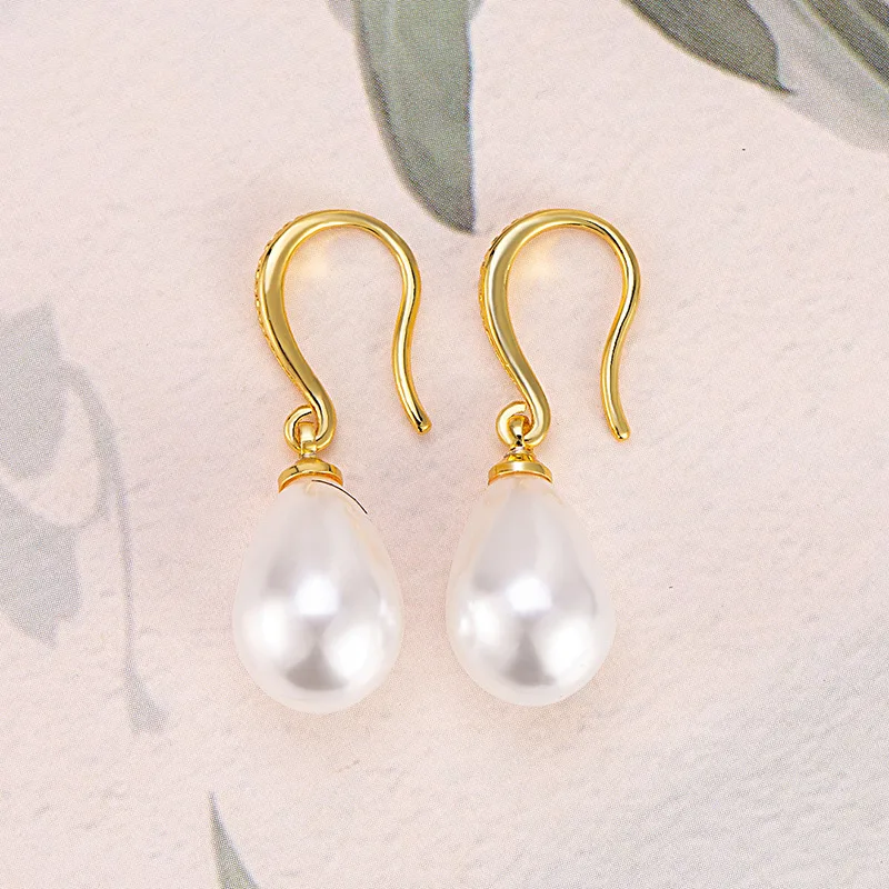 French Retro Luxury Pearl Water Droplet Earrings Daily Commuting Sweet Simple Ear Jewelry Women Fashion Accessories KOFSAC