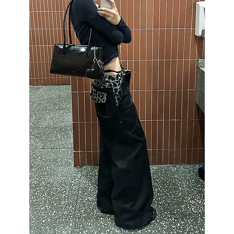 Black Leopard Y2k Baggy Jeans Women Harajuku Vintage Wide Leg Denim Trousers Aesthetic 90s Style Oversize Boyfriend Jeans Pants