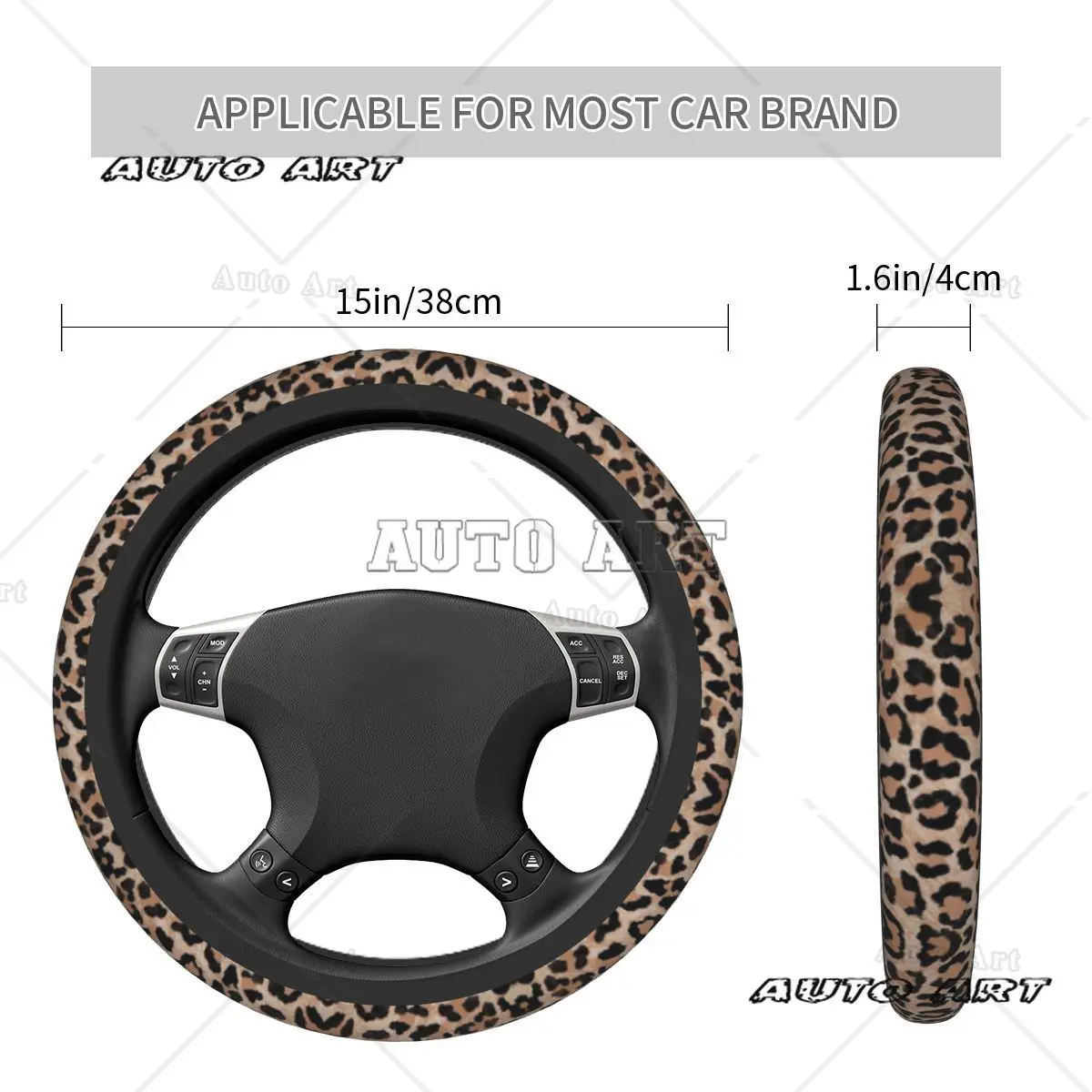 Pokrowiec na kierownicę samochodową Cheetah Leopard 38 cm Uniwersalny ochraniacz na kierownicę samochodową Automatyczna dekoracja Akcesoria wewnętrzne — zdjęcie 6