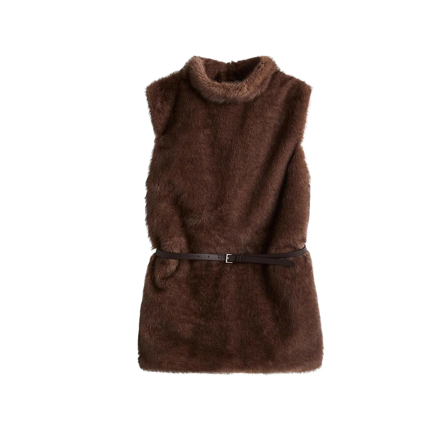 

Осенний новый женский жилет с эффектом искусственного меха, высокий воротник с поясом, топ Old Money Sle, 305664, полиэфирное волокно, 00% цвет, для поездок на работу