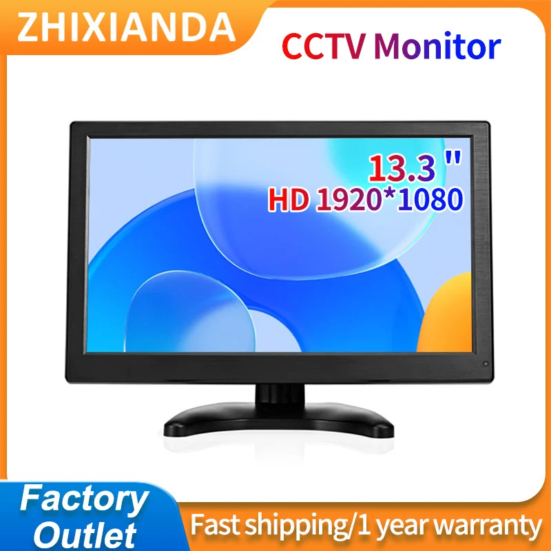 13.3 Inch HD 1920x1080 Desktop Computer No Touch Industrial Monitor IPS LCD Display With HDMI VGA Input For CCTV Security Camera