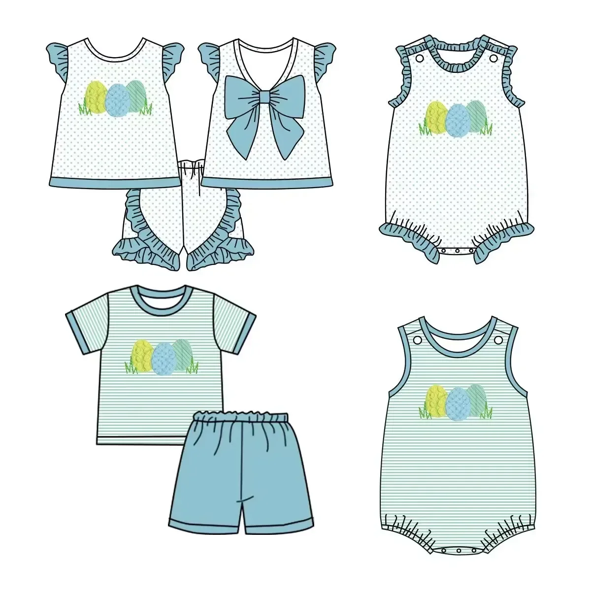 easter outfit kids brother sister matching outifits boutique kids clothing egg print short sleeve shorts set baby romper