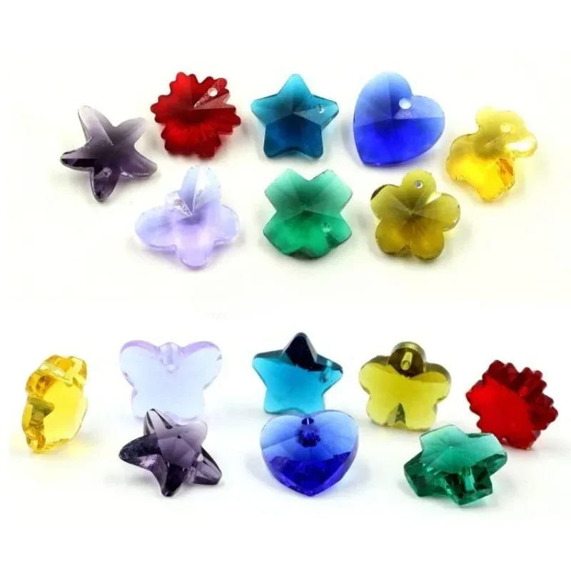 10pcs Multicolor cross heart Shape 14mm Faceted Crystal Glass Top Drilled Pendants Beads For Jewelry Making DIY Crafts Findings
