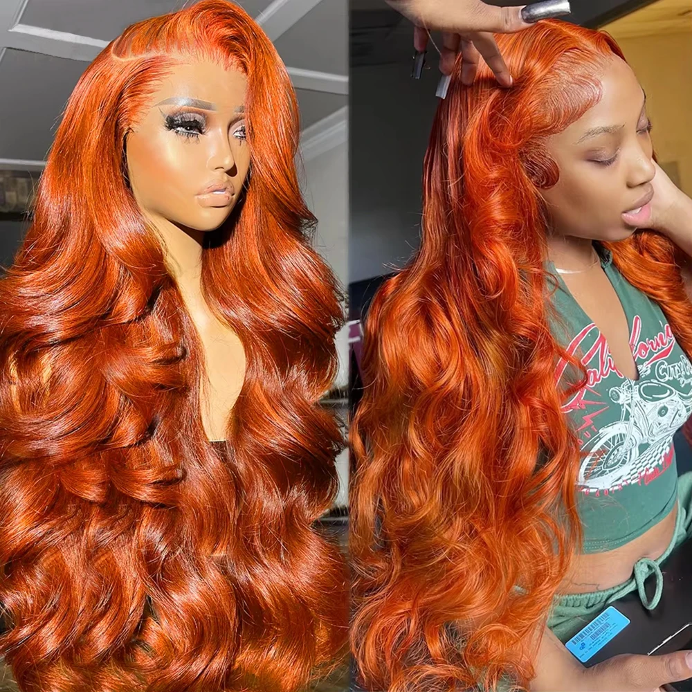 Ginger Orange Body Wave Lace Front Human Hair Wigs 13x6 HD Transparent Lace Frontal Wig 30 34 Inch Colored Human Hair Wigs