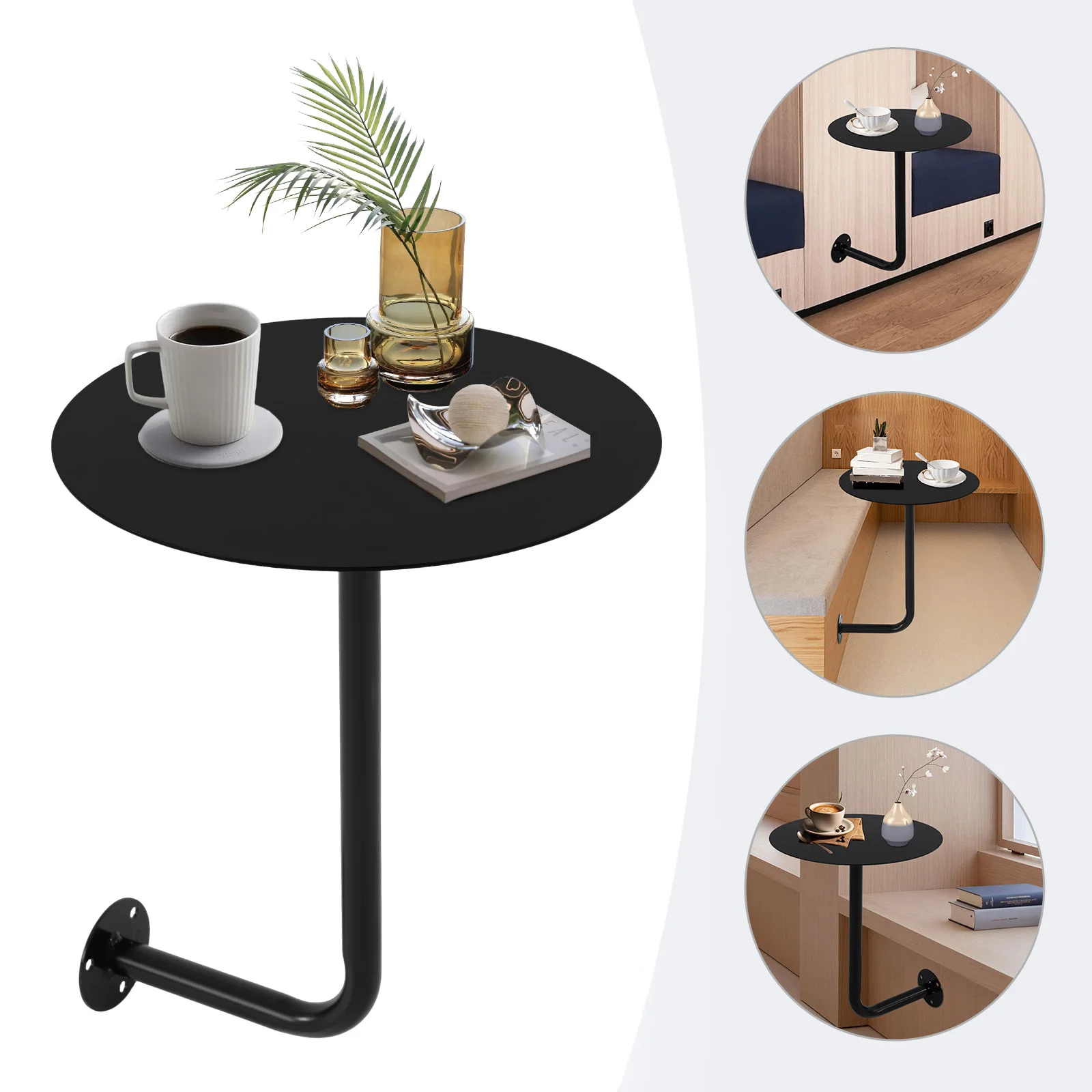 

(Black) Wall-Mounted Round Table, Multifunctional Pub Table, Counter Table, for Home Kitchen, Balcony, Bar, Coffee Shop