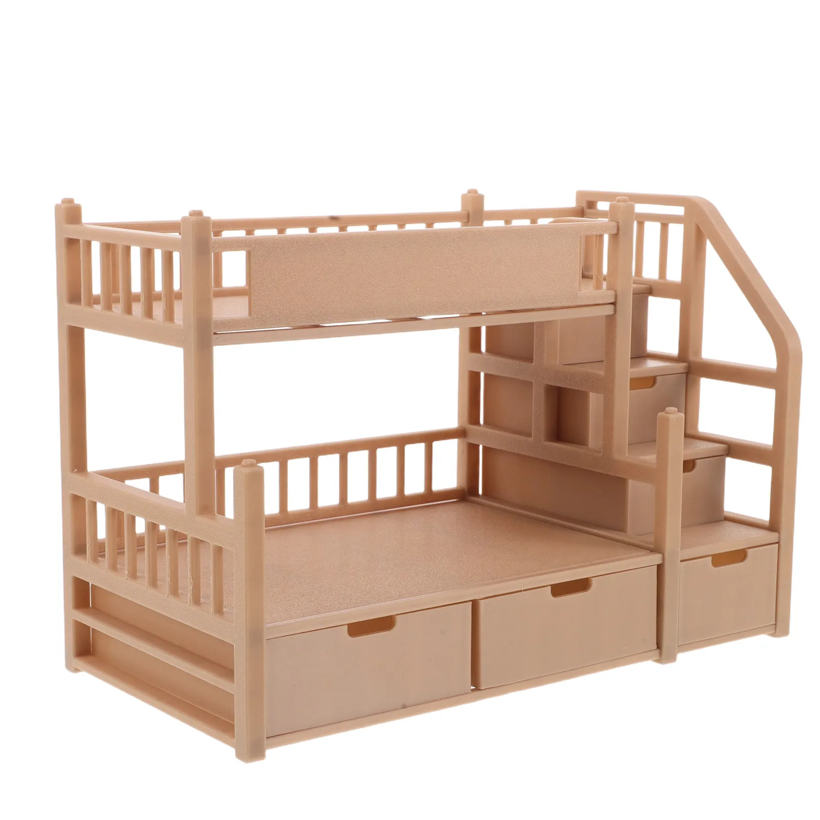 

House Furniture Mini Double Beds 18Cm Compatible Realistic Wood Bunk Bed With Storage Drawer For Girls Kids Playroom